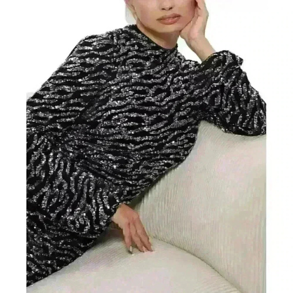 NEW! Guess Women's XS Zoe Sequin Balloon-Sleeve Dress NWT $198 - Picture 7 of 7